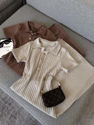 Conjunto de Vestido de Punto Acanalado con Polo "Lux Polo Midi"